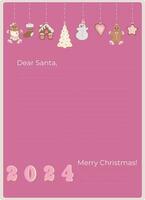 Weihnachten Brief Vorlage zu Santa Klaus. dekoriert Blatt von Papier mit hängend Lebkuchen Kekse. Vektor Illustration. Vektor.