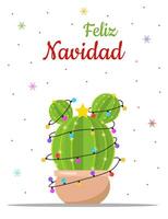 feliz navidad Karte mit süß Weihnachten Kaktus. Jahreszeit Grüße. vektor