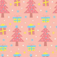söt rosa jul träd, gåvor och stjärnor sömlös mönster. glamour pastell jul skriva ut för omslag eller textil. vektor