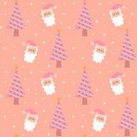 söt rosa jul träd och santa claus sömlös mönster. glamour pastell jul skriva ut för omslag eller textil. vektor