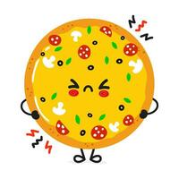 süß wütend Pizza Charakter. Vektor Hand gezeichnet Karikatur kawaii Charakter Illustration Symbol. isoliert auf Weiß Hintergrund. traurig Pizza Charakter Konzept