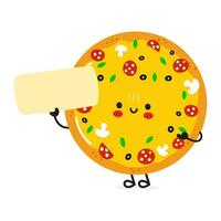 süß komisch Pizza Poster Charakter. Vektor Hand gezeichnet Karikatur kawaii Charakter Illustration. isoliert Weiß Hintergrund. Pizza Poster