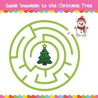barn cirkulär labyrint guide snögubbe till de jul träd vektor