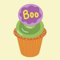 Karikatur Halloween Cupcake mit Boo Zeichen Vektor Clip Art