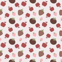 rött sömlöst mönster med äpplen, jordgubbar och tomater. vektor