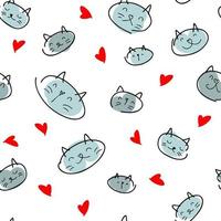 romantiska valentine sömlösa mönster av katter och hjärtan vektor