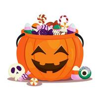 Halloween Kürbis Eimer von mit Süßigkeiten vektor
