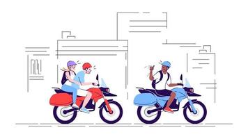 människor på motorcyklar platt doodle illustration vektor
