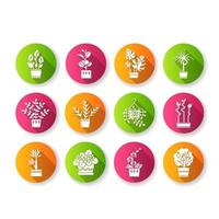 Zimmerpflanzen flaches Design lange Schatten Glyphe Icons Set vektor