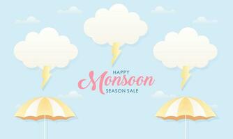 süß Pastell- Farbe planen und Papier Schnitt Stil glücklich Monsun Jahreszeit Verkauf Banner Hintergrund vektor