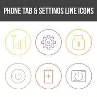einzigartiger Telefon-Tab und Einstellungen-Vektor-Icon-Set vektor