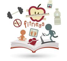 offenes Buch und Fitness-Ikonen. Konzept der Bildung vektor