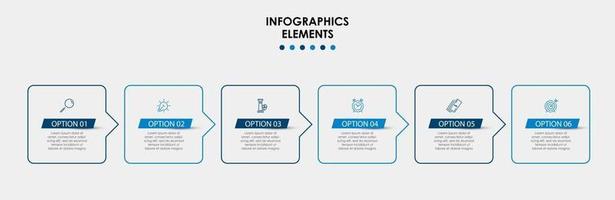 Infografik-Designvorlage mit Symbolen und 6 Optionen oder Schritten vektor