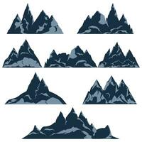 sten bergen vektor uppsättning. berg klippig toppar av annorlunda former platt tecknad serie silhuetter
