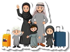 lycklig arabisk familj tecknad karaktär klistermärke på vit bakgrund vektor