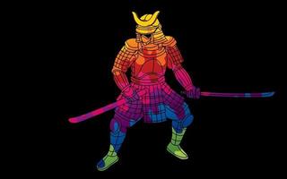 Samurai-Krieger mit Waffenaktion vektor