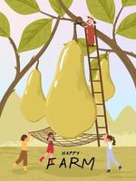 bonde seriefigurer med päronfrukter skörd affisch illustration vektor