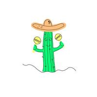 söt kaktus i mexikansk hatt och maracas vektor seriefigur.