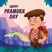 Pfadfinder liest am Pramuka-Tag eine Karte vektor