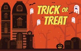 trick or treat bakgrund med läskiga halloweenprydnader vektor