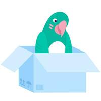 obdachlos tropisch Papagei im Karton Box Konzept vektor