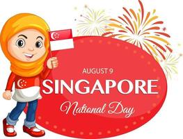 Nationalfeiertag von Singapur-Banner mit einem muslimischen Mädchen vektor