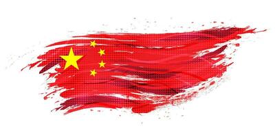 Flagge von China mit Bürste Farbe Stil und Halbton Wirkung. China National im Grunge Bürste Schlaganfall Konzept isoliert auf Weiß Hintergrund vektor
