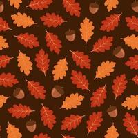 höstens sömlösa mönster med ekblad och ekollon vektor