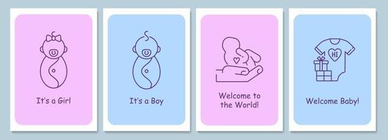 neue Baby-Willkommens-Event-Postkarten mit linearem Glyphen-Icon-Set vektor