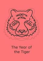 Tiger im chinesischen Tierkreispostkarte mit linearem Glyphensymbol vektor