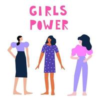 doodle kvinna karaktär. girl power, empowerment, tema för mångfald vektor