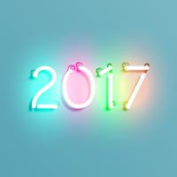 Neon 2017 lysande tecken, vektor illustration