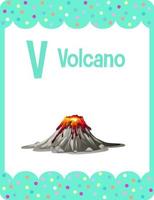alfabetet flashcard med bokstaven v för vulkan vektor