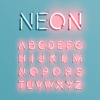 Realistisk neon tecken typsnitt set, vektor illustration