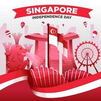 singapores självständighetsdag med modernt landmärke och balong vektor