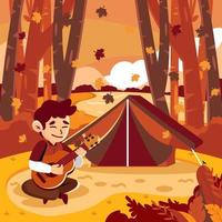 Gitarre spielen im Herbstcamp vektor