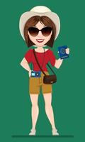 touristische Frau, Reisende mit Sonnenbrille mit Reisepass. vektor