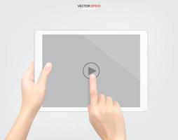 Hand halten und Touchscreen-Tablet-Hintergrund. Vektor. vektor