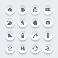 Wandern, Camping, Rafting, Outdoor-Aktivitäten Icons Set, Vektor