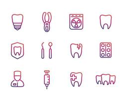 Oralmedizin, Stomatologie, Zahnimplantat, Zahnlinie Icons Set vektor