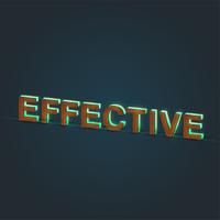 &#39;EFFECTIVE&#39; - Realistische Darstellung eines Wortes, gemacht durch Holz und glühendes Glas, Vektor