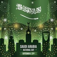 saudis nationaldag med landmärke silhuetter sammansättning vektor