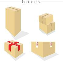 realistisch Karton Box Attrappe, Lehrmodell, Simulation einstellen von Seite, Vorderseite und oben Aussicht . 3d Kisten Vektor