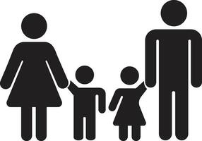 Eltern und Kind Familie Symbol solide im eben modisch Stil. glücklich wenig Familie zum Versicherung Symbol mit Mutter, Vater, Sohn und Tochter unterzeichnen. Design auf transparent Hintergrund. Vektor Apps, Webseite