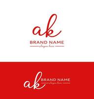 ak brev handstil signatur logotyp design ak logotyp ak brev ikon vektor