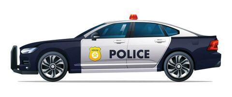 polis bil vektor illustration. patrullera officiell fordon, sida se bil isolerat på vit bakgrund