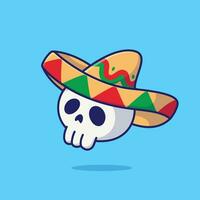 süß Schädel Mexikaner Hut Karikatur Vektor Illustration Tag von das tot Konzept Symbol isoliert
