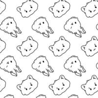 schwarz und Weiß Vektor Muster, Hintergrund mit süß Tiere im kawaii Stil. das Gesicht von ein tragen, ein Hase, ein Katze zum dekorieren Kinder- Dinge, Kleidung, Verpackung Papier.