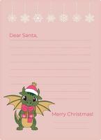 Weihnachten Brief Vorlage zu Santa Klaus. dekoriert Papier Blatt mit 2024 Drachen Symbol Charakter Illustration. Vektor Illustration. Vektor