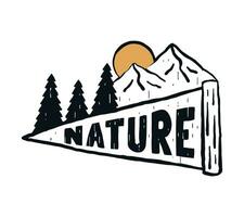 das Natur Berg Vektor Hand Zeichnung zum t Shirt, Abzeichen, Aufkleber Illustration